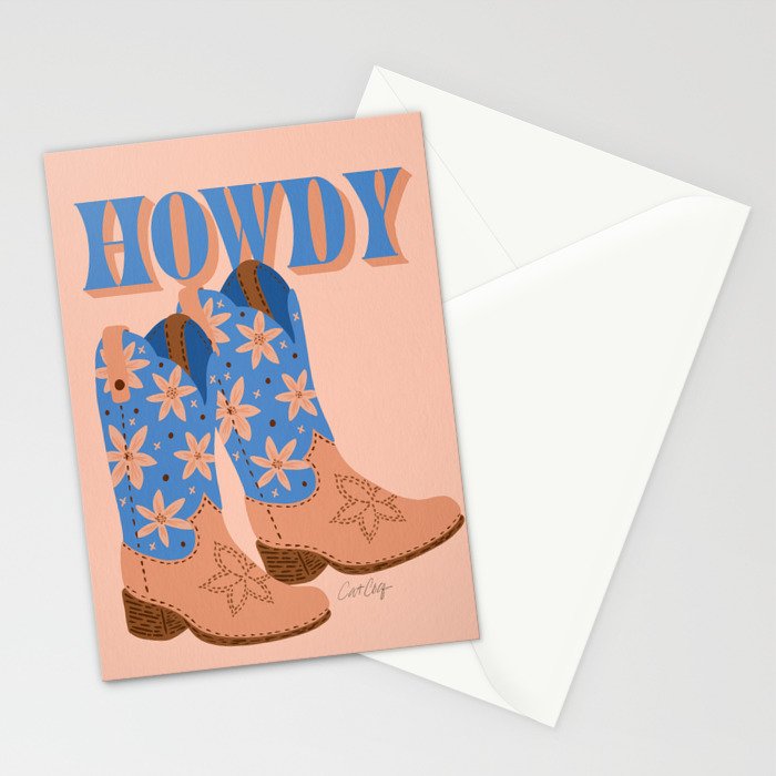Howdy Cowgirl - Blue & Peach Stationery Card Gallery Image 2