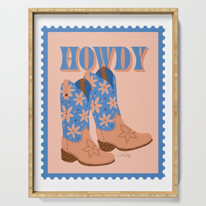 Howdy Cowgirl - Blue & Peach Serving Tray Gallery Image 1