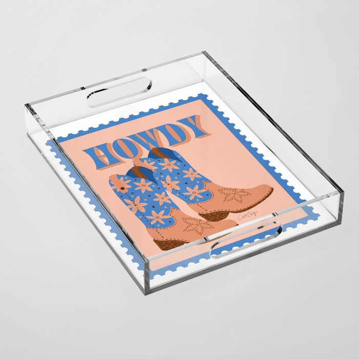 Howdy Cowgirl - Blue & Peach Acrylic Tray Gallery Image 1