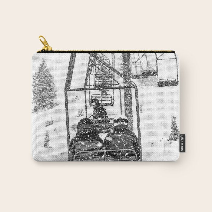 Snow Lift // Ski Chair Lift Colorado Mountains Black and White Snowboarding Vibes Photography Carry All Pouch Gallery Image 1