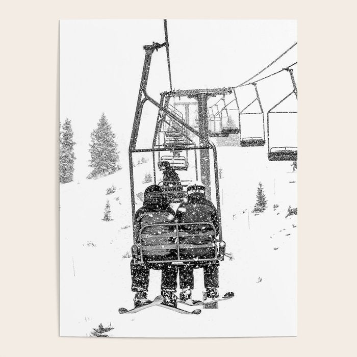 Snow Lift // Ski Chair Lift Colorado Mountains Black and White Snowboarding Vibes Photography Poster Gallery Image 1