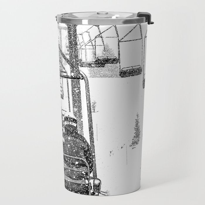 Snow Lift // Ski Chair Lift Colorado Mountains Black and White Snowboarding Vibes Photography Travel Mug Gallery Image 2