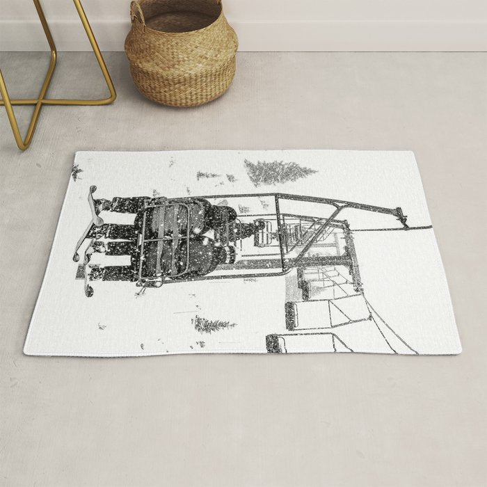 Snow Lift // Ski Chair Lift Colorado Mountains Black and White Snowboarding Vibes Photography Rug Gallery Image 1