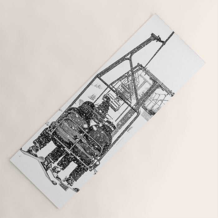 Snow Lift // Ski Chair Lift Colorado Mountains Black and White Snowboarding Vibes Photography Yoga Mat Gallery Image 1