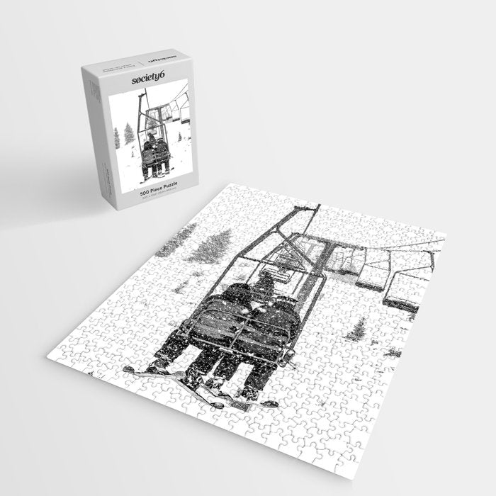 Snow Lift // Ski Chair Lift Colorado Mountains Black and White Snowboarding Vibes Photography Jigsaw Puzzle Gallery Image 2