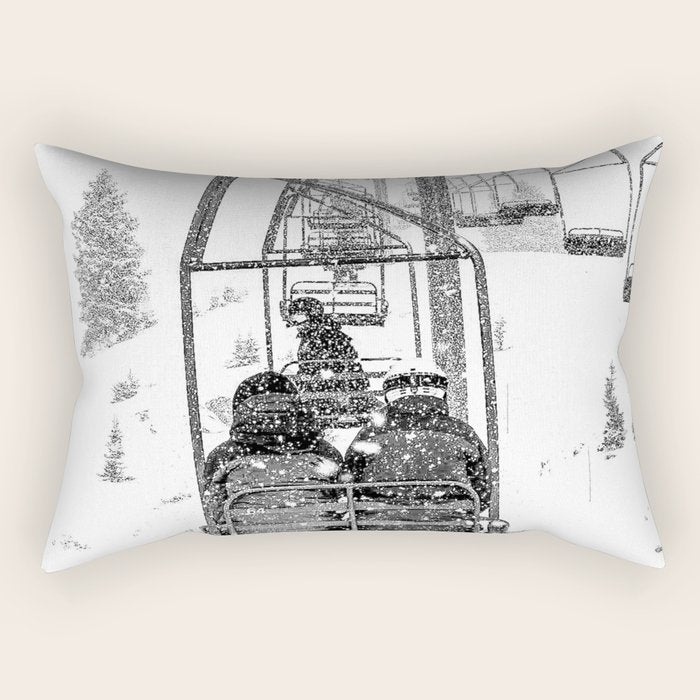 Snow Lift // Ski Chair Lift Colorado Mountains Black and White Snowboarding Vibes Photography Rectangular Pillow Gallery Image 1