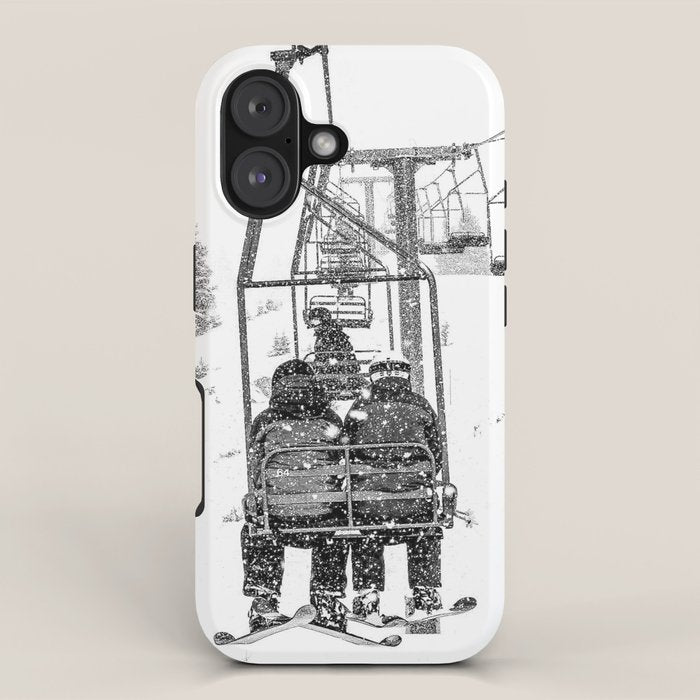 Snow Lift // Ski Chair Lift Colorado Mountains Black and White Snowboarding Vibes Photography iPhone Case Gallery Image 1