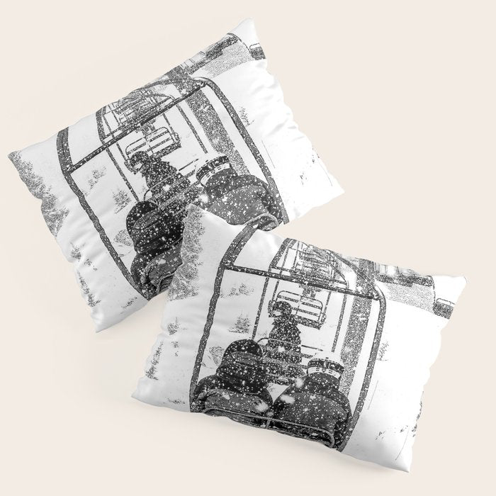 Snow Lift // Ski Chair Lift Colorado Mountains Black and White Snowboarding Vibes Photography Pillow Sham Gallery Image 1