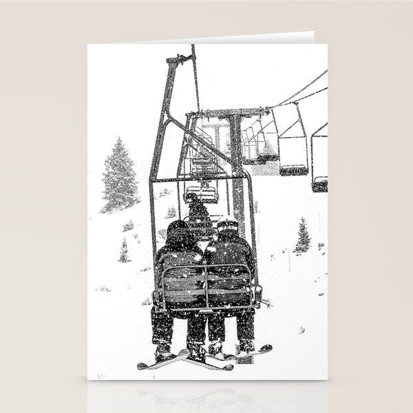Snow Lift // Ski Chair Lift Colorado Mountains Black and White Snowboarding Vibes Photography Stationery Card Gallery Image 2
