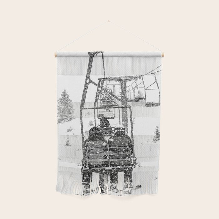 Snow Lift // Ski Chair Lift Colorado Mountains Black and White Snowboarding Vibes Photography Wall Hanging Gallery Image 1