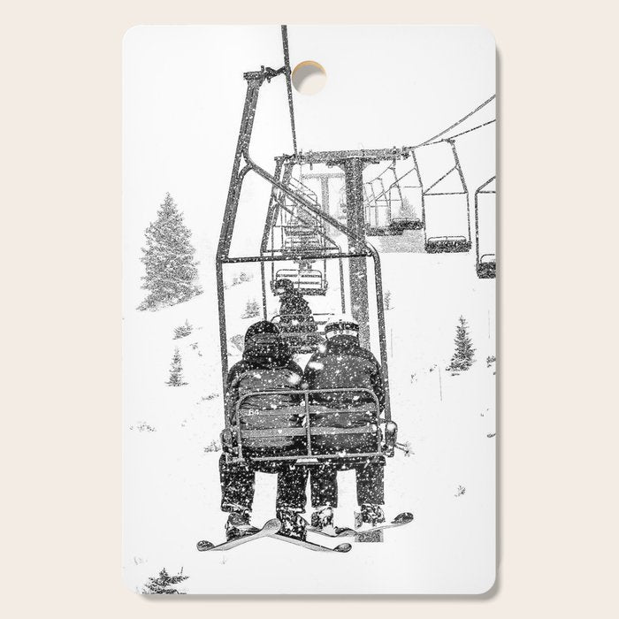 Snow Lift // Ski Chair Lift Colorado Mountains Black and White Snowboarding Vibes Photography Cutting Board Gallery Image 1