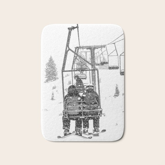 Snow Lift // Ski Chair Lift Colorado Mountains Black and White Snowboarding Vibes Photography Bath Mat Gallery Image 1