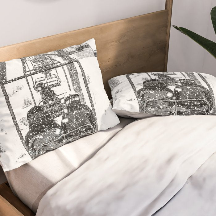 Snow Lift // Ski Chair Lift Colorado Mountains Black and White Snowboarding Vibes Photography Pillow Sham Gallery Image 2