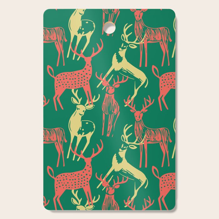 Green christmas reindeer animal pattern Cutting Board Gallery Image 1