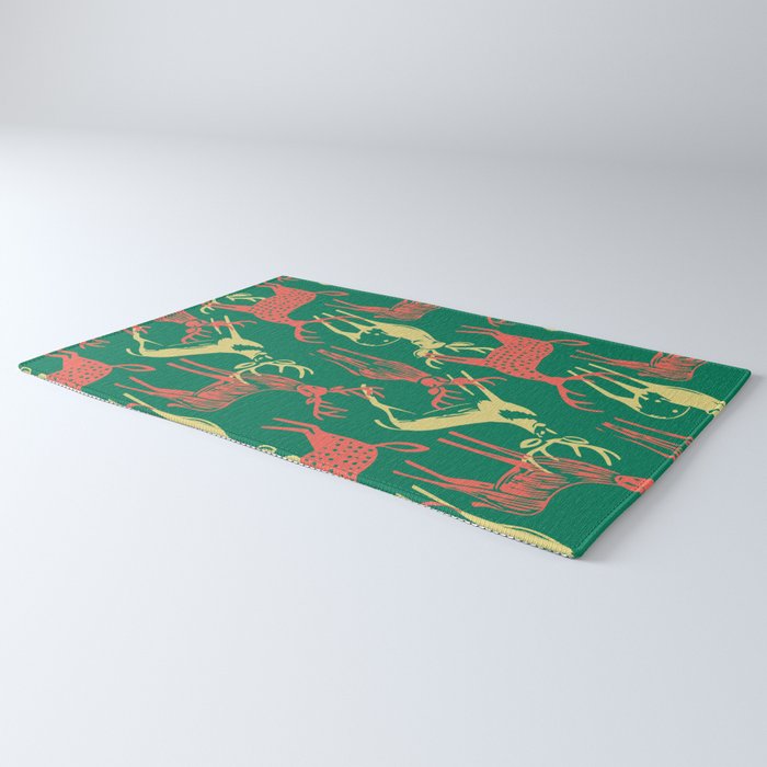 Green christmas reindeer animal pattern Rug Gallery Image 3