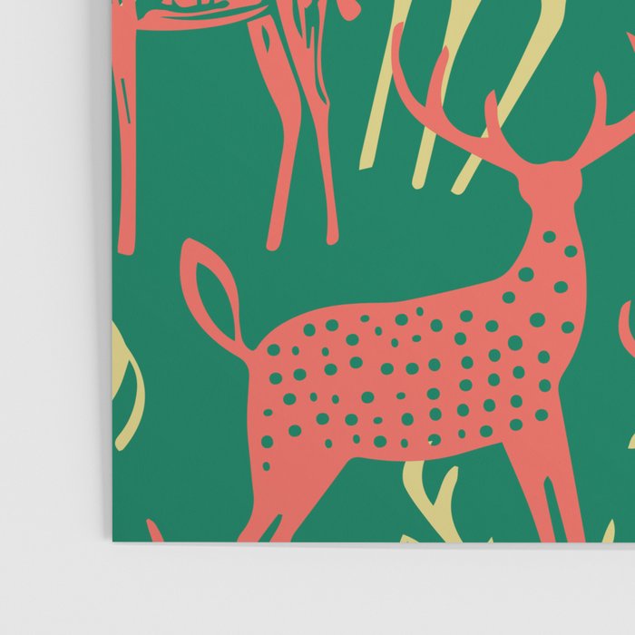 Green christmas reindeer animal pattern Poster Gallery Image 3