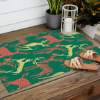 Green christmas reindeer animal pattern Outdoor Rug Gallery Image 2