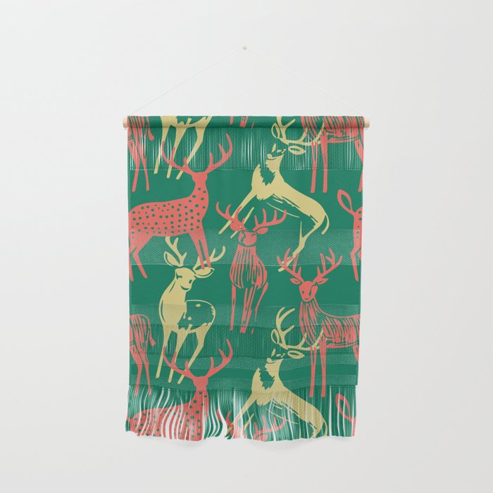 Green christmas reindeer animal pattern Wall Hanging Gallery Image 1
