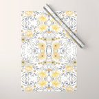 Modern, Floral Prints, Yellow, Gray and White Wrapping Paper Gallery Image 1