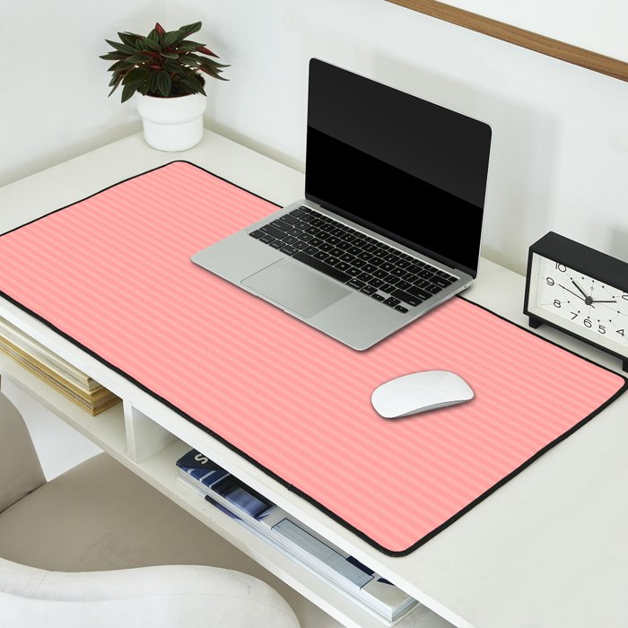 Cozy Blush Pink Ultra Fine Pastel Stripe Pattern  Desk Mat Gallery Image 2