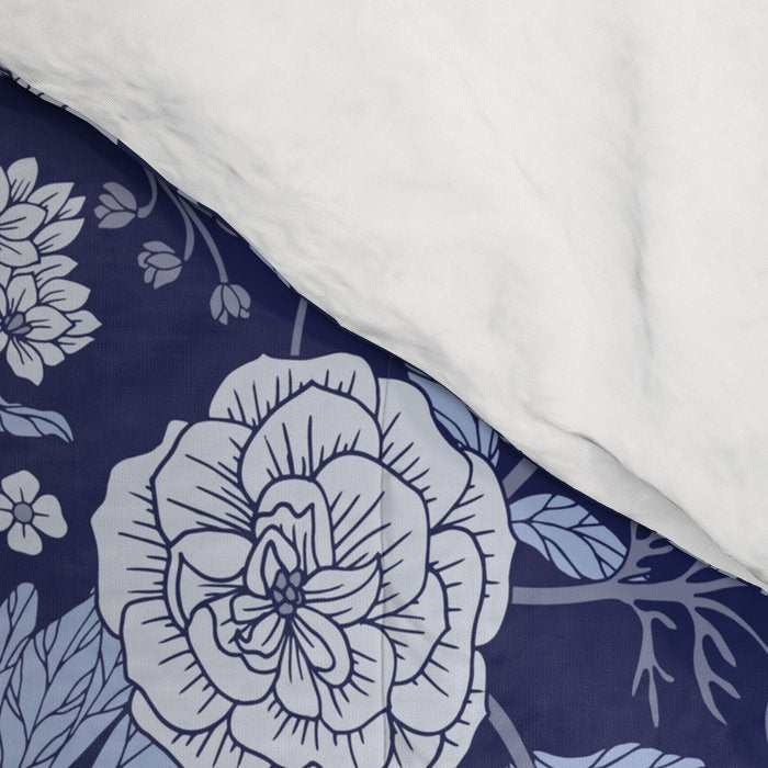 Light Blue, Cobalt Blue, & White Floral Pattern Comforter Gallery Image 4