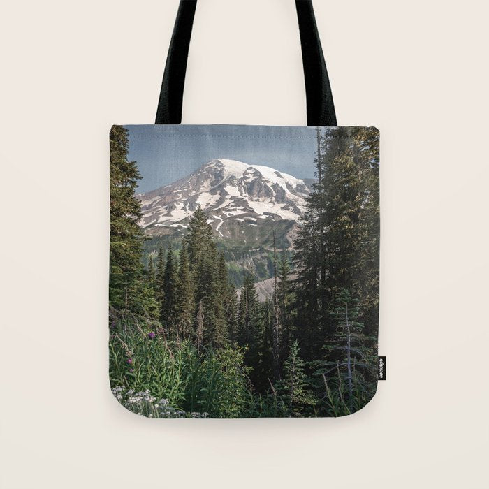 Mount Rainier Wanderlust II - Pacific Northwest Mountain Adventure Tote Bag Gallery Image 1