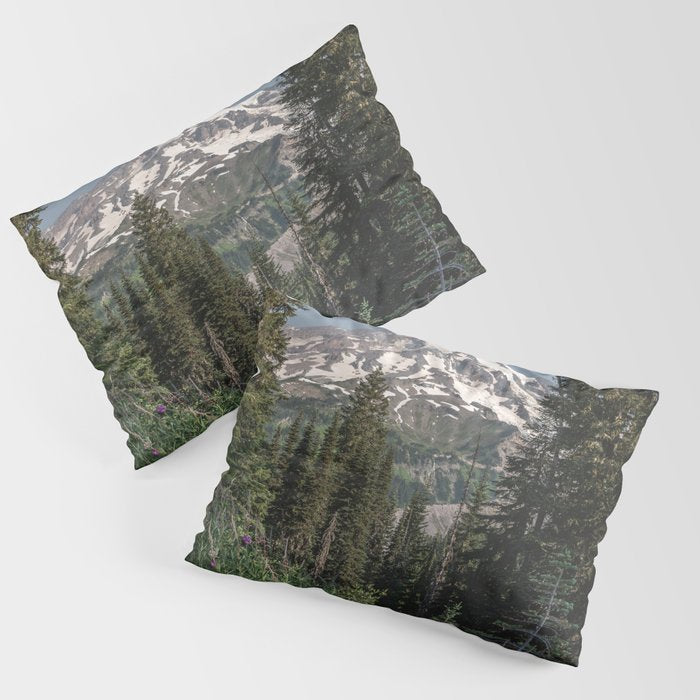 Mount Rainier Wanderlust II - Pacific Northwest Mountain Adventure Pillow Sham Gallery Image 1