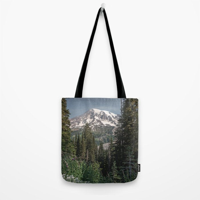 Mount Rainier Wanderlust II - Pacific Northwest Mountain Adventure Tote Bag Gallery Image 2