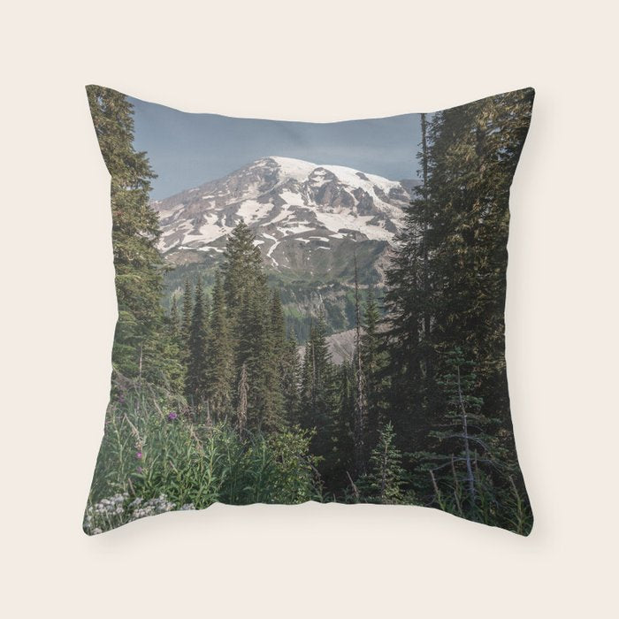 Mount Rainier Wanderlust II - Pacific Northwest Mountain Adventure Throw Pillow Gallery Image 1