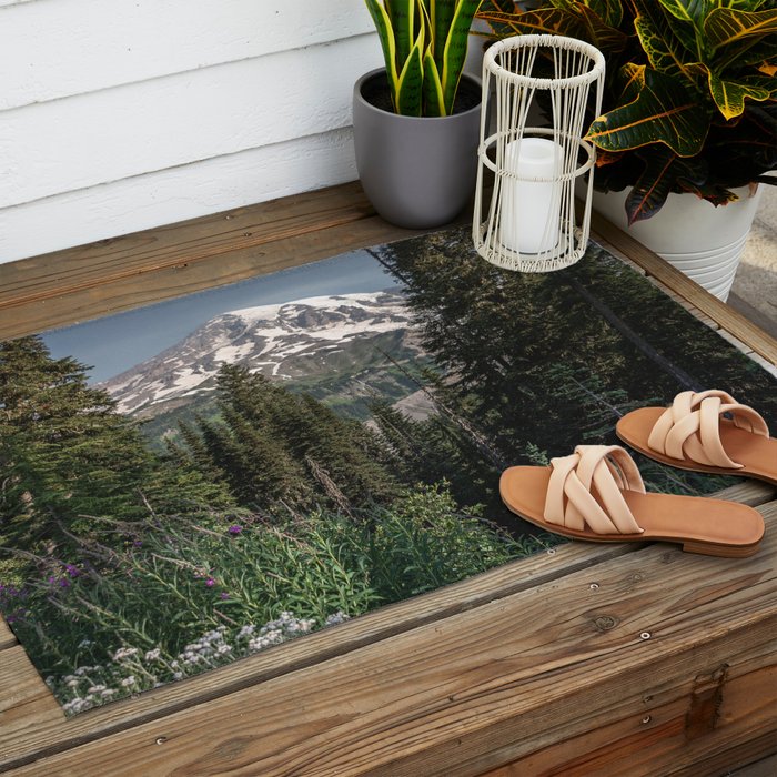 Mount Rainier Wanderlust II - Pacific Northwest Mountain Adventure Outdoor Rug Gallery Image 2