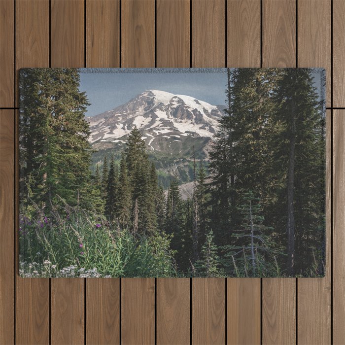 Mount Rainier Wanderlust II - Pacific Northwest Mountain Adventure Outdoor Rug Gallery Image 1