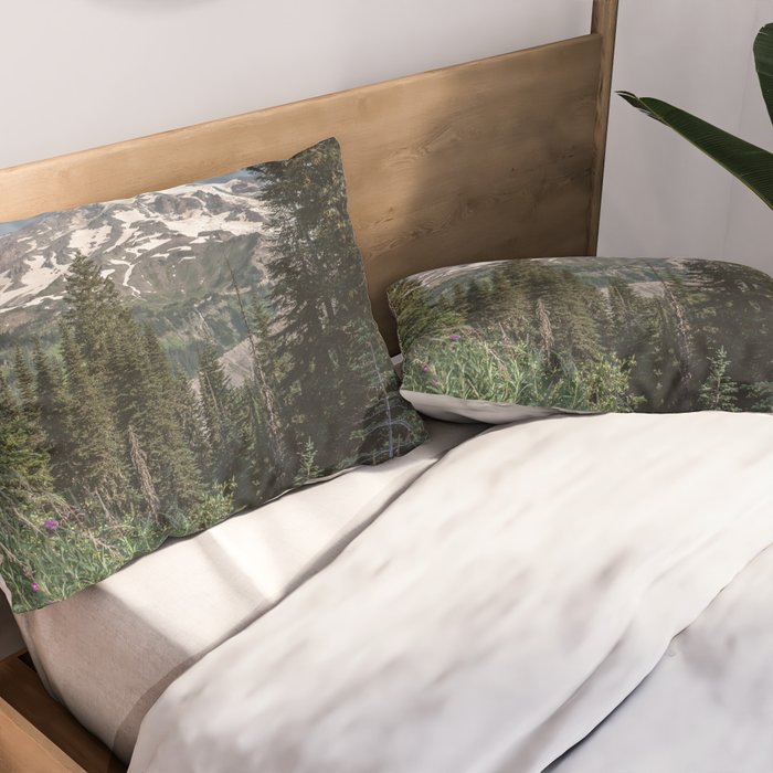 Mount Rainier Wanderlust II - Pacific Northwest Mountain Adventure Pillow Sham Gallery Image 2