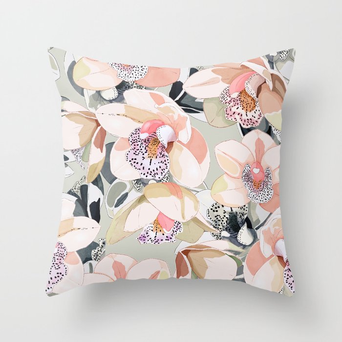 Tropical flowery leafy A Throw Pillow Gallery Image 1