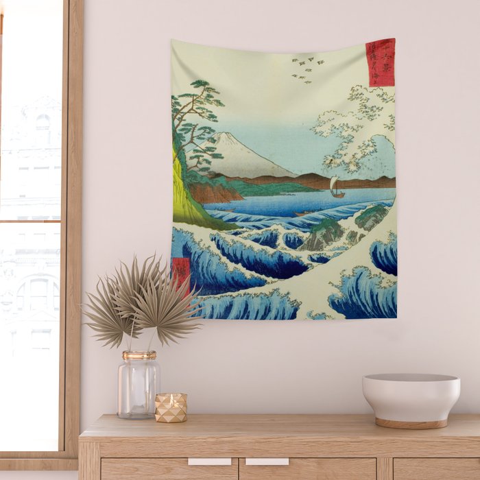 The Sea off Satta in Suruga Province (Suruga Satta kaijo), from the series "Thirty-six Views of Mount Fuji (Fuji sanjurokkei)" by Utagawa Hiroshige Wall Tapestry Gallery Image 2