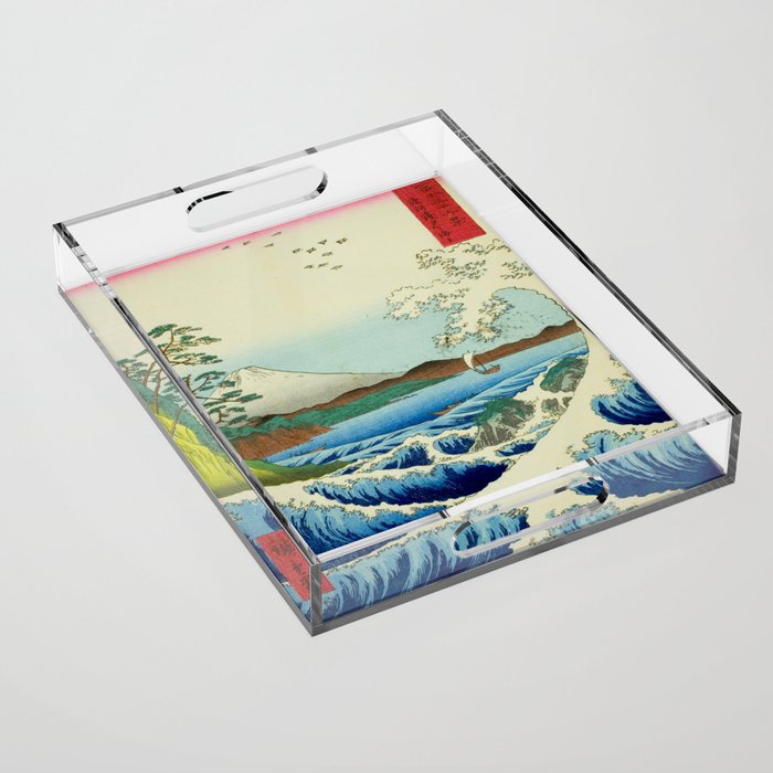The Sea off Satta in Suruga Province (Suruga Satta kaijo), from the series "Thirty-six Views of Mount Fuji (Fuji sanjurokkei)" by Utagawa Hiroshige Acrylic Tray Gallery Image 1