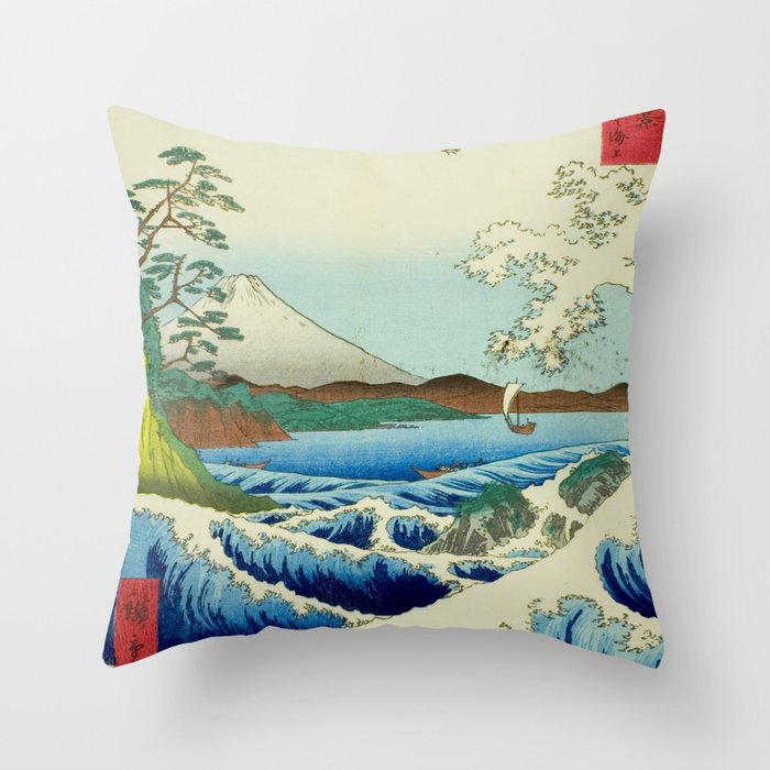 The Sea off Satta in Suruga Province (Suruga Satta kaijo), from the series "Thirty-six Views of Mount Fuji (Fuji sanjurokkei)" by Utagawa Hiroshige Throw Pillow Gallery Image 6