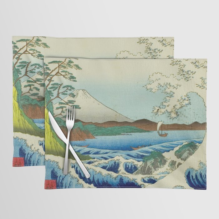 The Sea off Satta in Suruga Province (Suruga Satta kaijo), from the series "Thirty-six Views of Mount Fuji (Fuji sanjurokkei)" by Utagawa Hiroshige Placemat Gallery Image 1