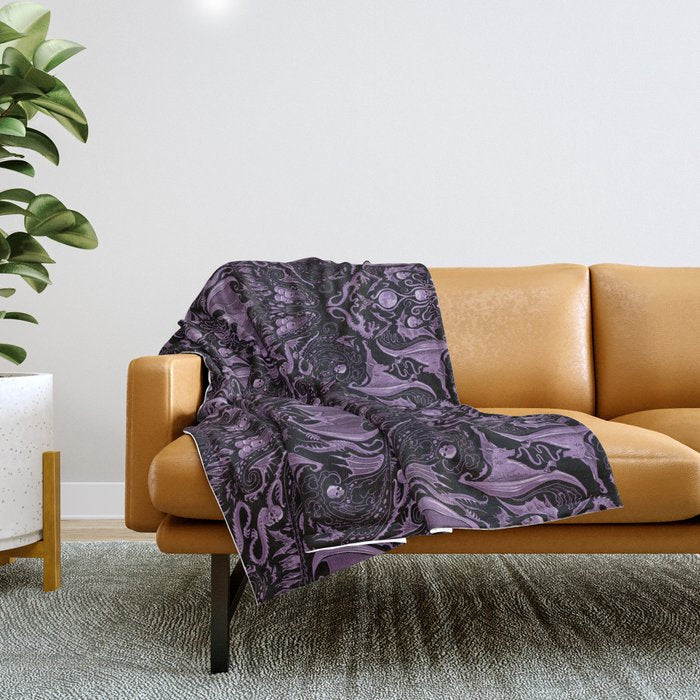 Bats and Beasts (Purple) Throw Blanket Gallery Image 1