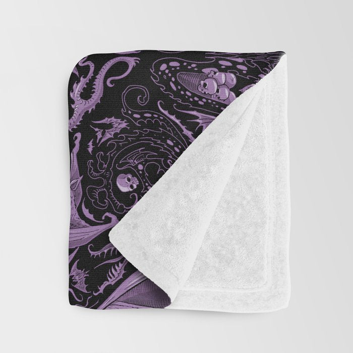 Bats and Beasts (Purple) Throw Blanket Gallery Image 3