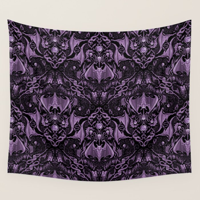 Bats and Beasts (Purple) Wall Tapestry