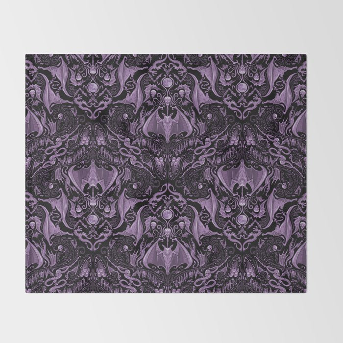Bats and Beasts (Purple) Throw Blanket Gallery Image 2