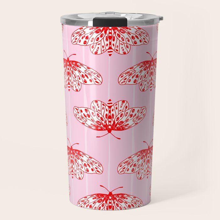 Butterfly Pink Red Travel Mug Gallery Image 1