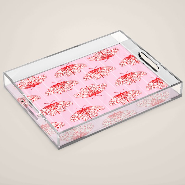 Butterfly Pink Red Acrylic Tray Gallery Image 1