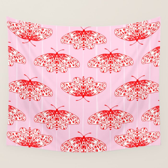 Butterfly Pink Red Wall Tapestry Gallery Image 1