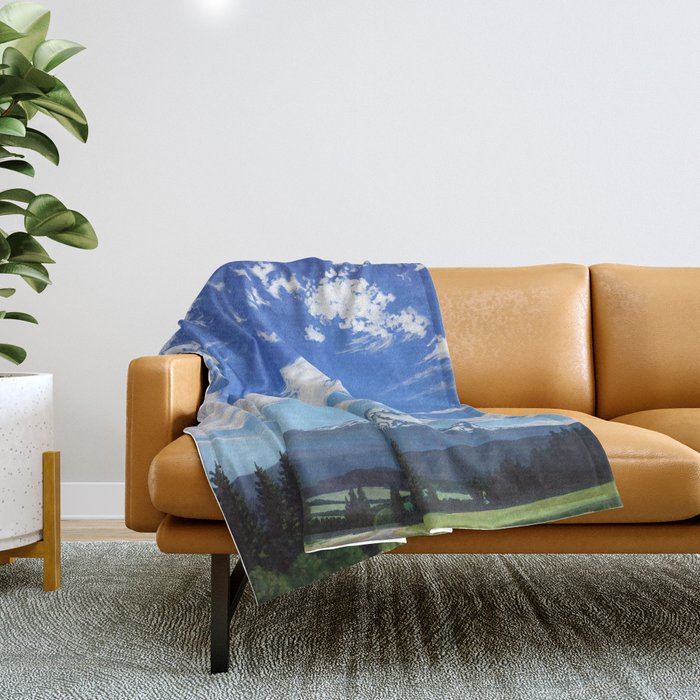 Mt Hood in Cherry Season Throw Blanket Gallery Image 1