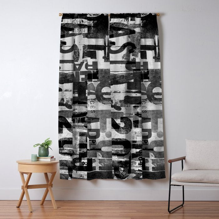 Loft Style Distressed Grunge Street Art Typography Window Curtain Gallery Image 1
