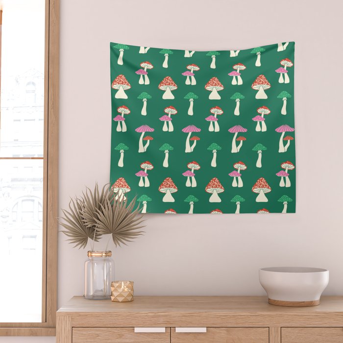 Festive Mushroom Pattern Wall Tapestry Gallery Image 2