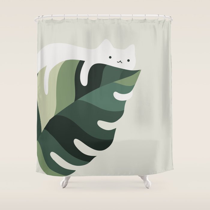 Cat and Plant 12C Shower Curtain Gallery Image 1