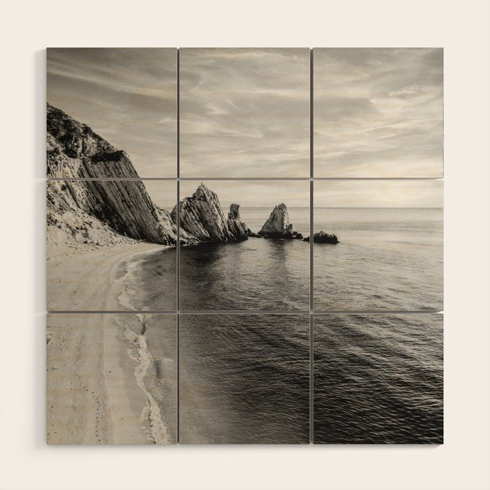 Black and White Ocean Wood Wall Art Gallery Image 1