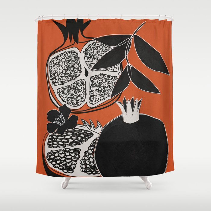 Line Art Pomegranates 2 Shower Curtain Gallery Image 1